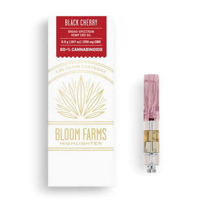 A Bloom Farms Black Cherry CBD vape cartridge.