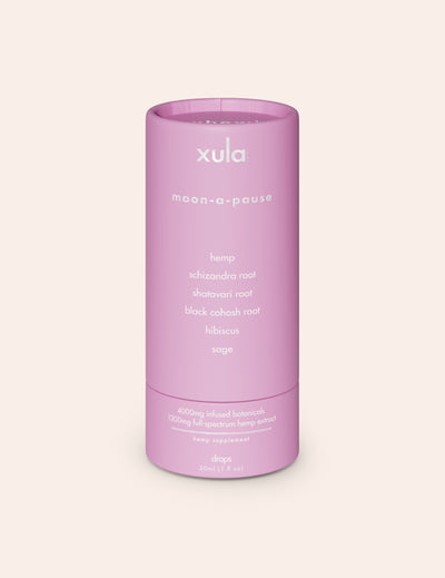 A bottle of Xula WHEW! Moon-A-Pause CBD Oil Drops