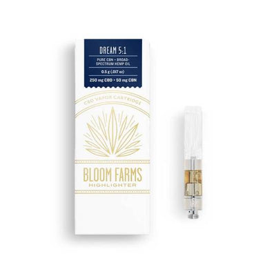 A Bloom Farms Dream Sleep CBD vape cartridge with CBN.