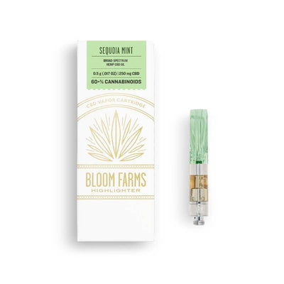 A Bloom Farms Sequoia Mint CBD vape cartridge.